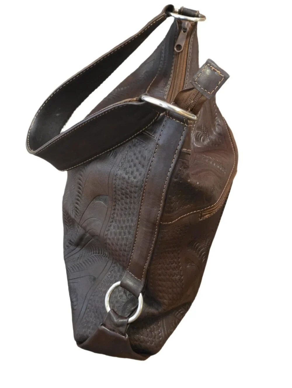 Vintage Slouchy Leather Paraguay Hand Tooled  Hobo Bag EUC